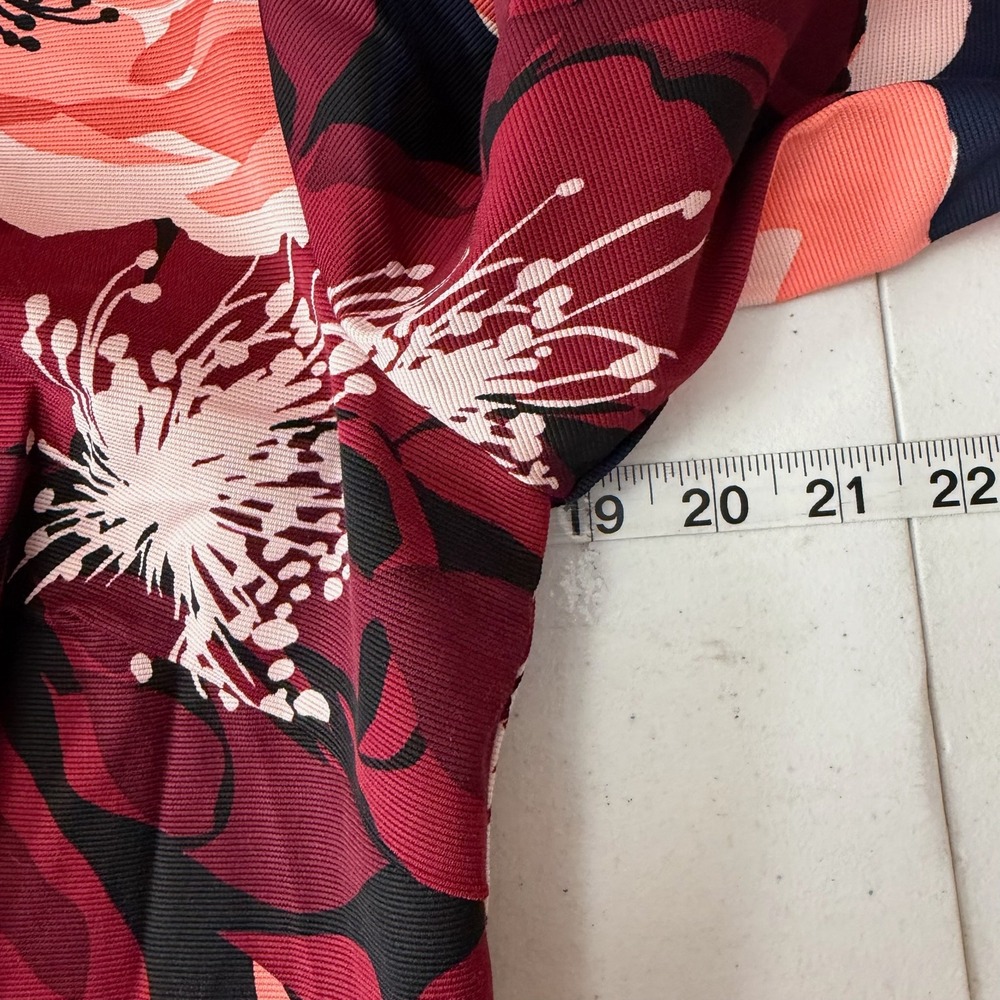 TRINA TURK Floral‎ Print Bell Sleeve Dress Navy Red Coral Size M - Picture 8 of 10